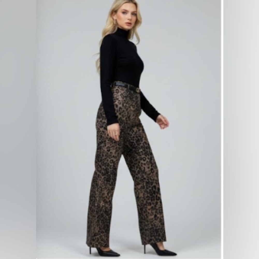 Leopard Print Casual High Waist Loose Flare  Pants - Picture 3 of 6